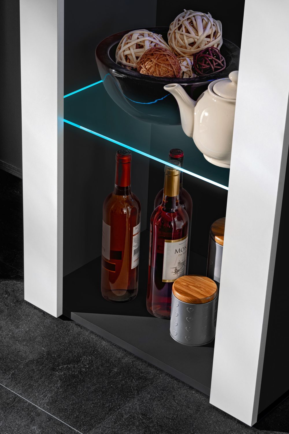 Tivoli Schrank, Weiß/Schwarz LED-Beleuchtung Blau – Bild 6