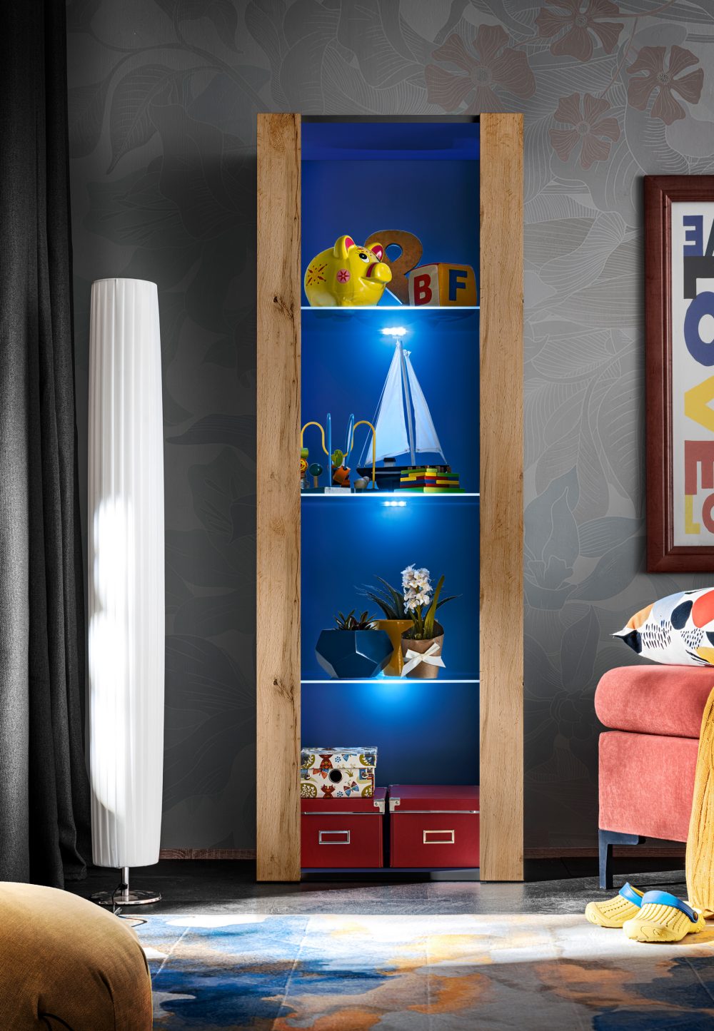 Tivoli Schrank, Wotan/Schwarz LED-Beleuchtung Blau – Bild 5