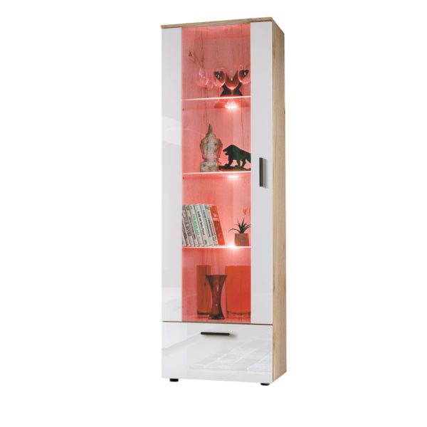 Alessandria Vitrine Schrank, Weiß/Wotan RGB LED Beleuchtung