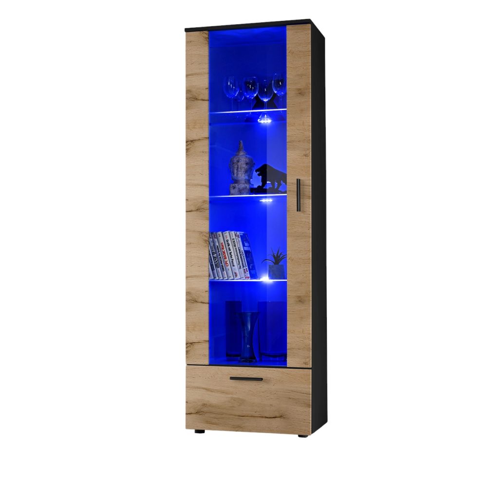 Alessandria Stehendes Display, Wotan/Schwarz LED-Beleuchtung Blau