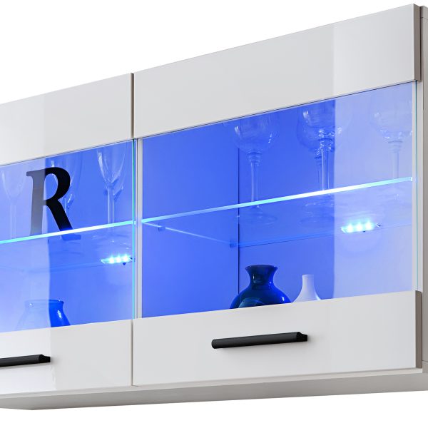 Savona Hängendes Regal, Weiß/Weiß LED Beleuchtung Blau