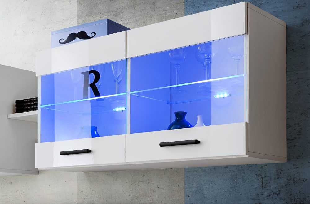 Savona Hängendes Regal, Weiß/Weiß LED Beleuchtung Blau – Bild 4