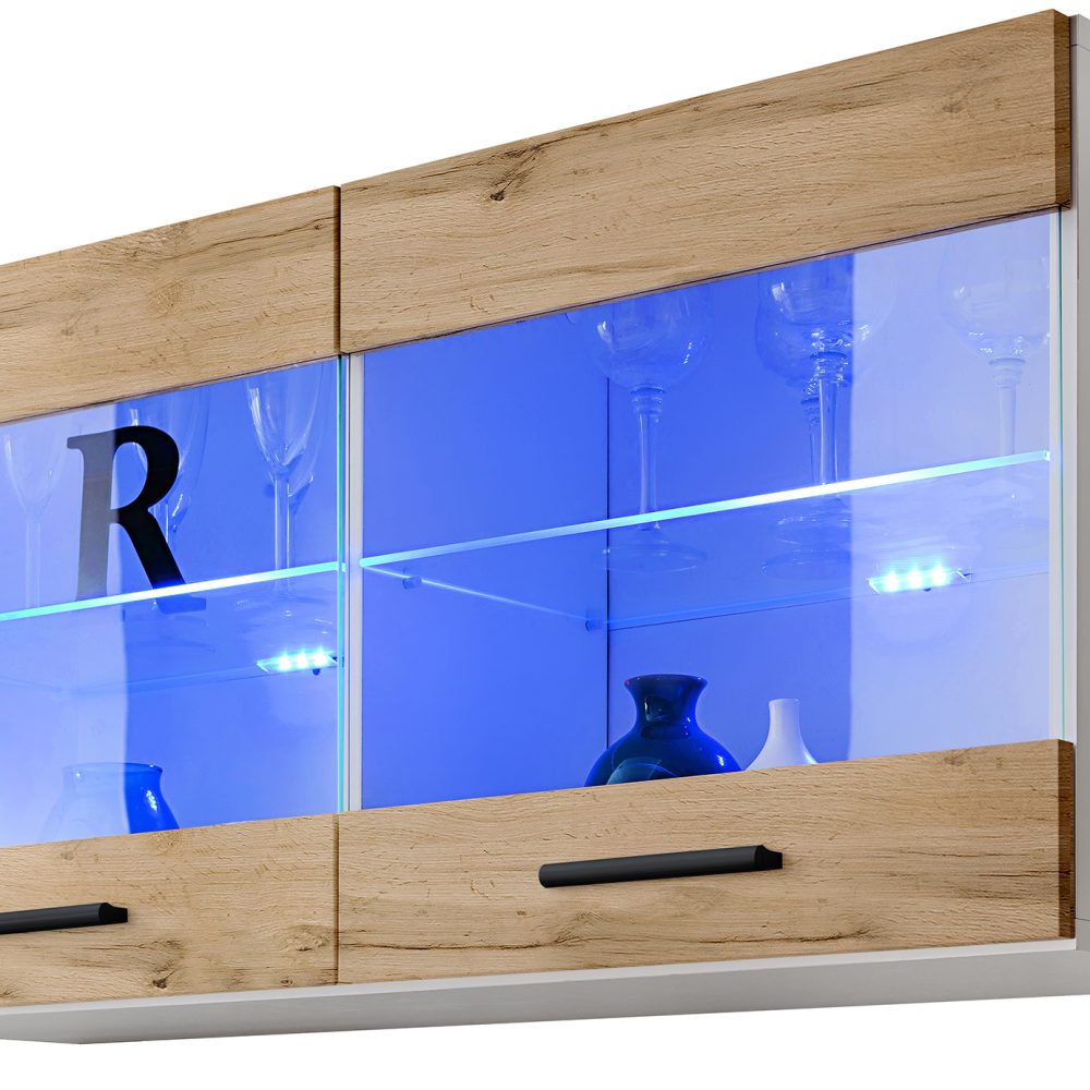 Savona Hängendes Regal, Wotan/Weiß LED Beleuchtung Blau