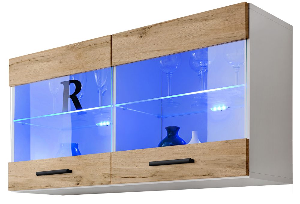 IWITI0100004W04L1XXX_00 Savona Hängendes Regal, Wotan/Weiß LED Beleuchtung Blau – Bild 1