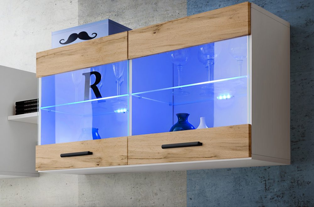 Savona Hängendes Regal, Wotan/Weiß LED Beleuchtung Blau – Bild 4