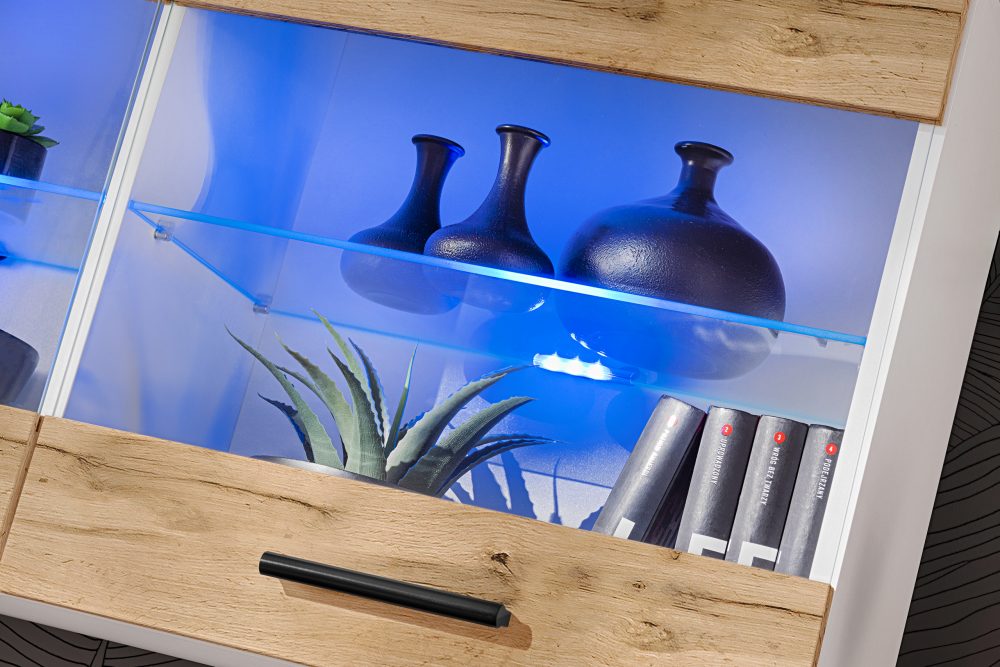 Savona Hängendes Regal, Wotan/Weiß LED Beleuchtung Blau – Bild 5