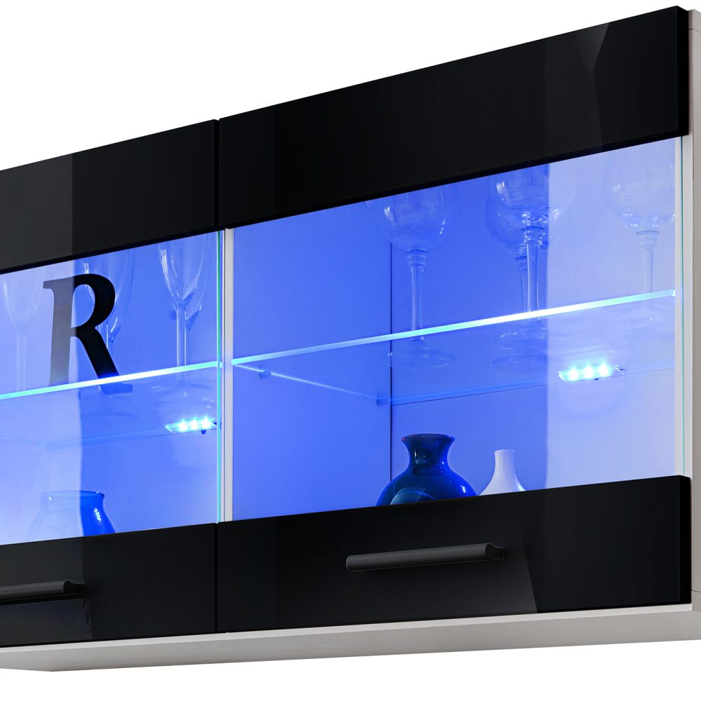 Savona Hängendes Regal, Schwarz/Weiß LED Beleuchtung Blau