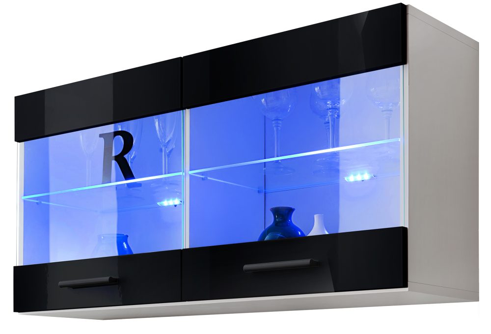 Savona Hängendes Regal, Schwarz/Weiß LED Beleuchtung Blau – Bild 1