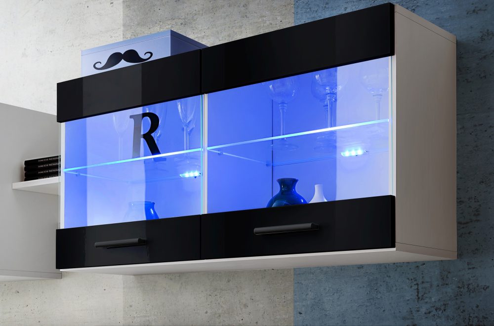 Savona Hängendes Regal, Schwarz/Weiß LED Beleuchtung Blau – Bild 4