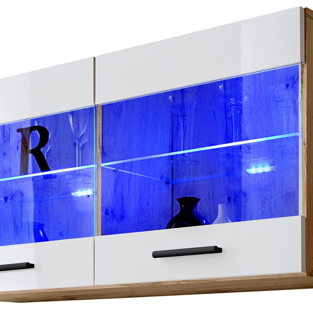 Savona Hängendes Regal, Weiß/Wotan LED Beleuchtung Blau