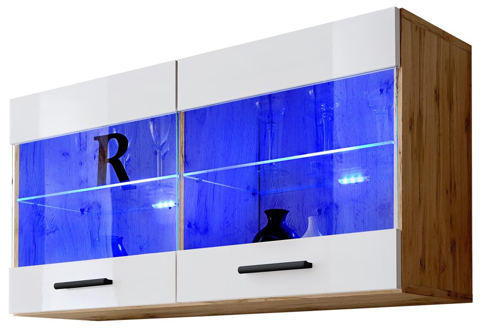 IWITI014W040003L1XXX_00 Savona Hängendes Regal, Weiß/Wotan LED Beleuchtung Blau – Bild 1