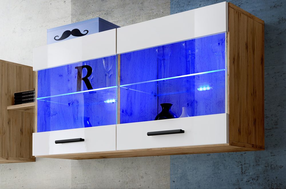 Savona Hängendes Regal, Weiß/Wotan LED Beleuchtung Blau – Bild 4