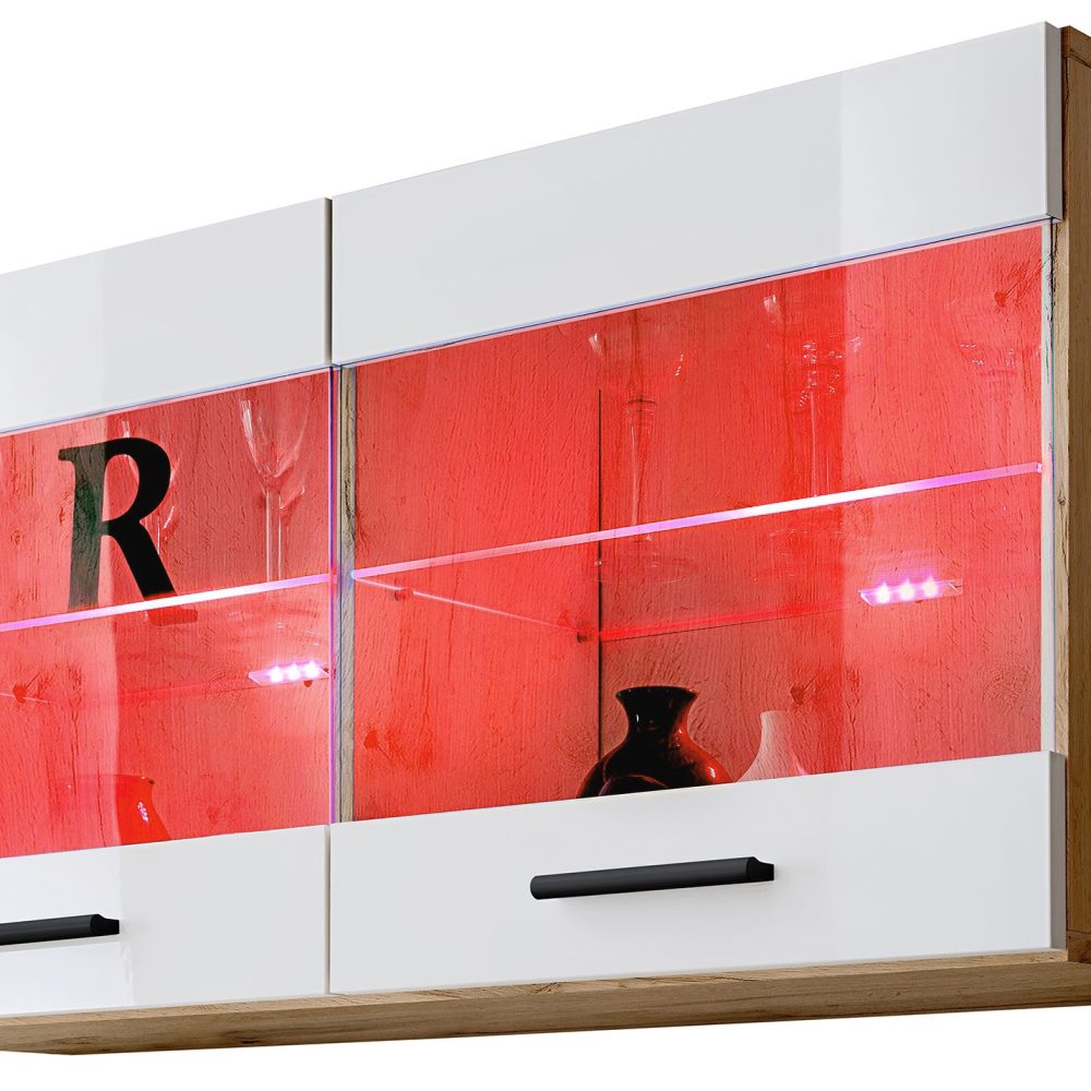 Savona Hängendes Regal, Weiß/Wotan RGB LED Beleuchtung