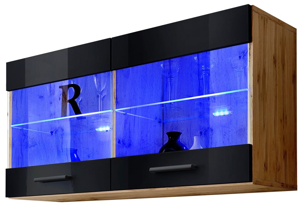 IWITI014W049003L1XXX_00 Savona Hängendes Regal, Schwarz/Wotan LED Beleuchtung Blau – Bild 1