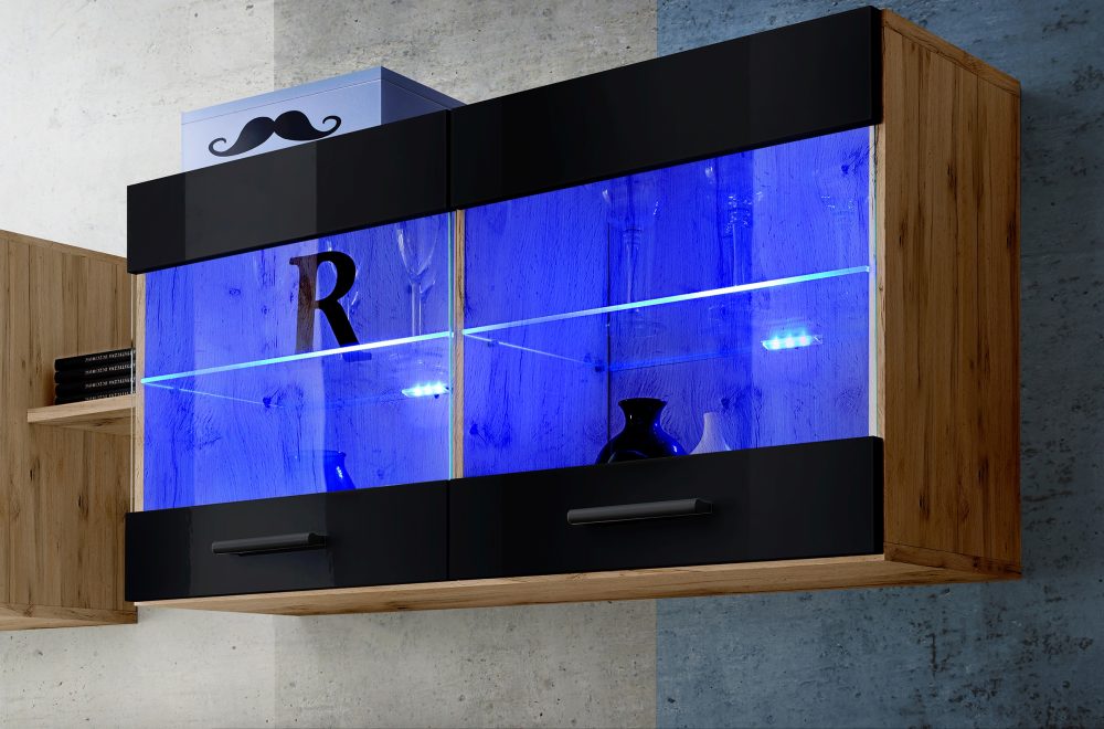 Savona Hängendes Regal, Schwarz/Wotan LED Beleuchtung Blau – Bild 4