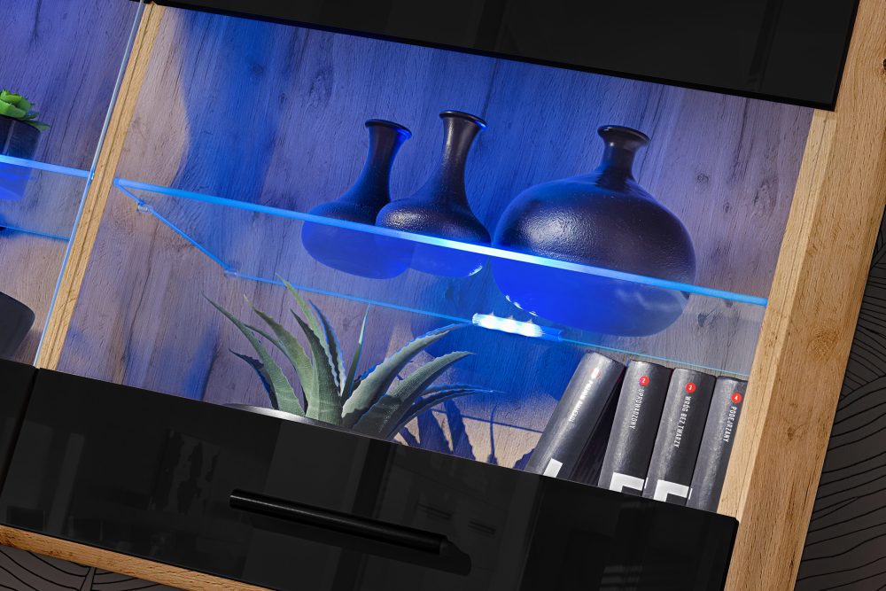 Savona Hängendes Regal, Schwarz/Wotan LED Beleuchtung Blau – Bild 5