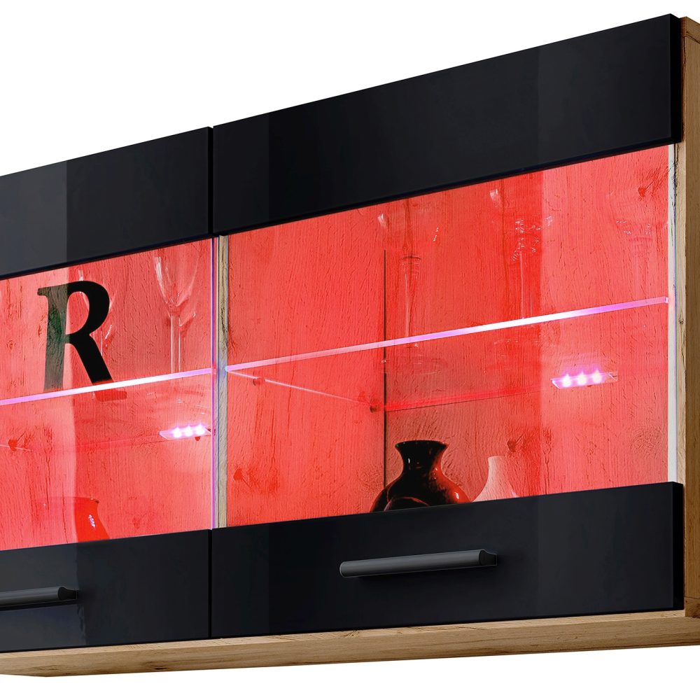 Savona Hängendes Regal, Schwarz/Wotan RGB LED Beleuchtung