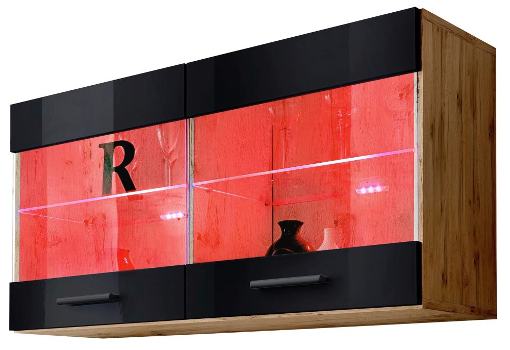 IWITI014W049003LRXXX_00 Savona Hängendes Regal, Schwarz/Wotan RGB LED Beleuchtung – Bild 1