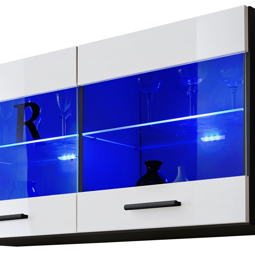 Savona Hängendes Regal, Weiß/Schwarz LED Beleuchtung Blau