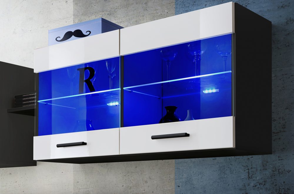 Savona Hängendes Regal, Weiß/Schwarz LED Beleuchtung Blau – Bild 4