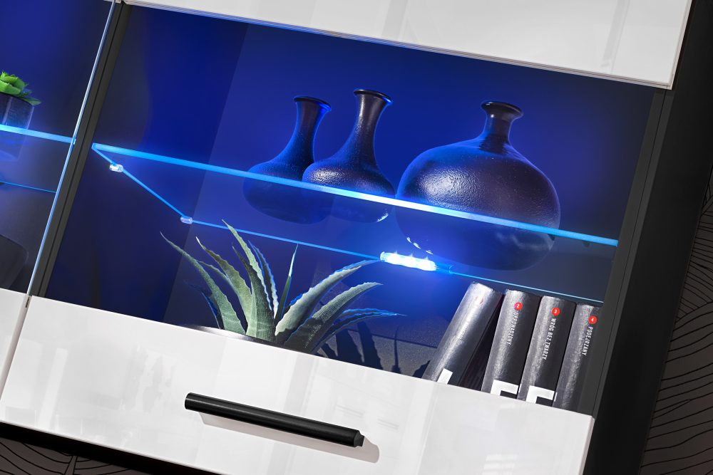 Savona Hängendes Regal, Weiß/Schwarz LED Beleuchtung Blau – Bild 5