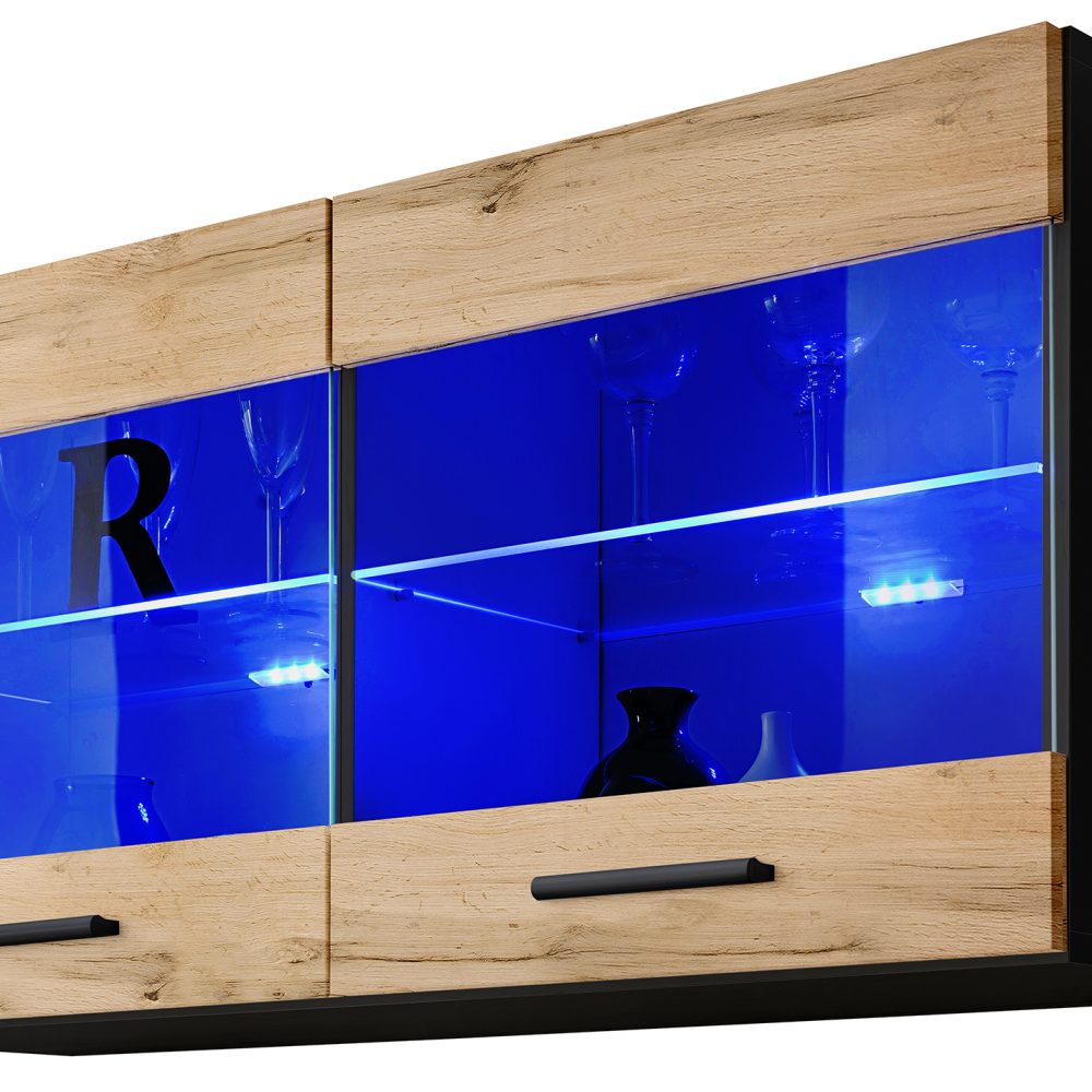 Savona Hängendes Regal, Wotan/Schwarz LED Beleuchtung Blau