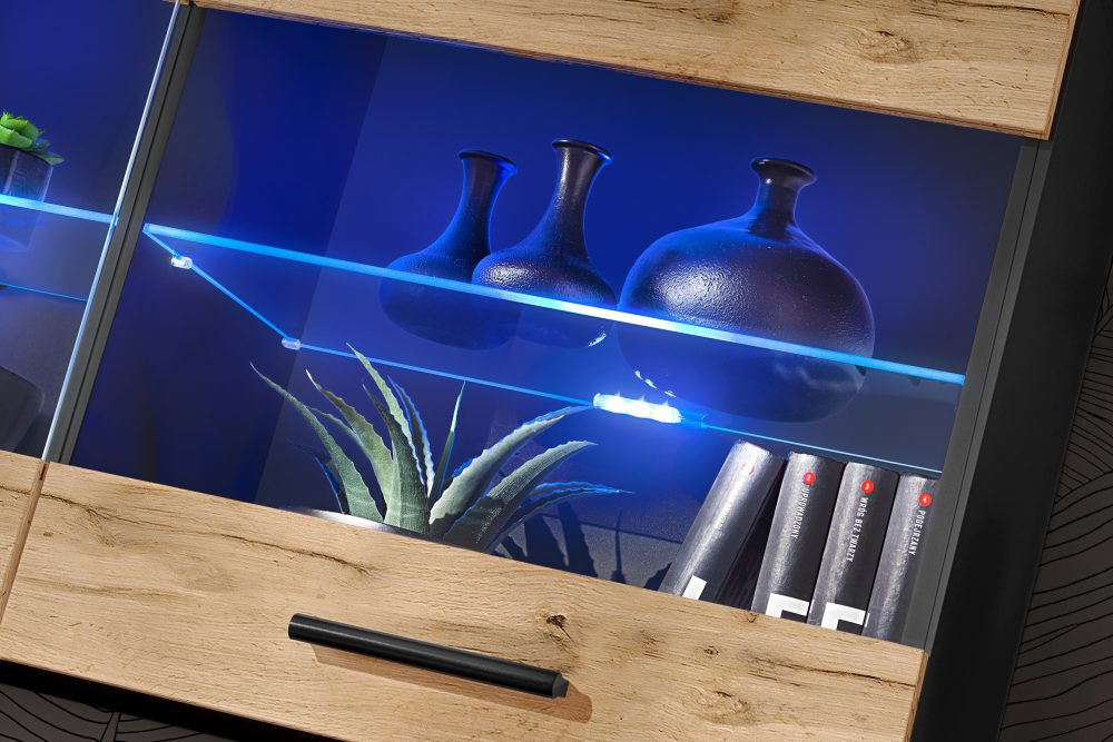 Savona Hängendes Regal, Wotan/Schwarz LED Beleuchtung Blau – Bild 5