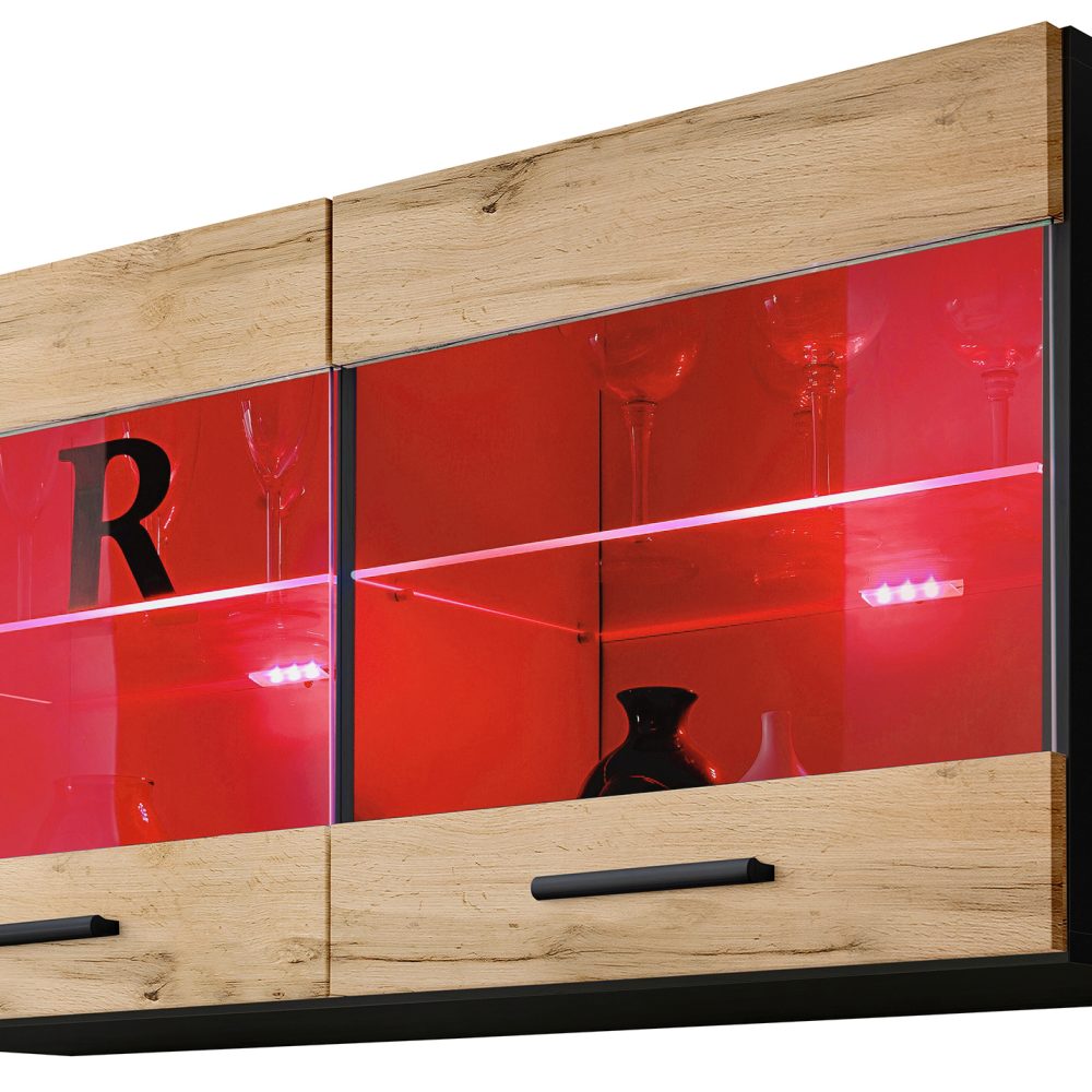 Savona Hängendes Regal, Wotan/Schwarz LED RGB Beleuchtung