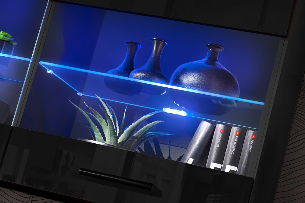 Savona Hängendes Regal, Schwarz/Schwarz LED Beleuchtung Blau – Bild 5