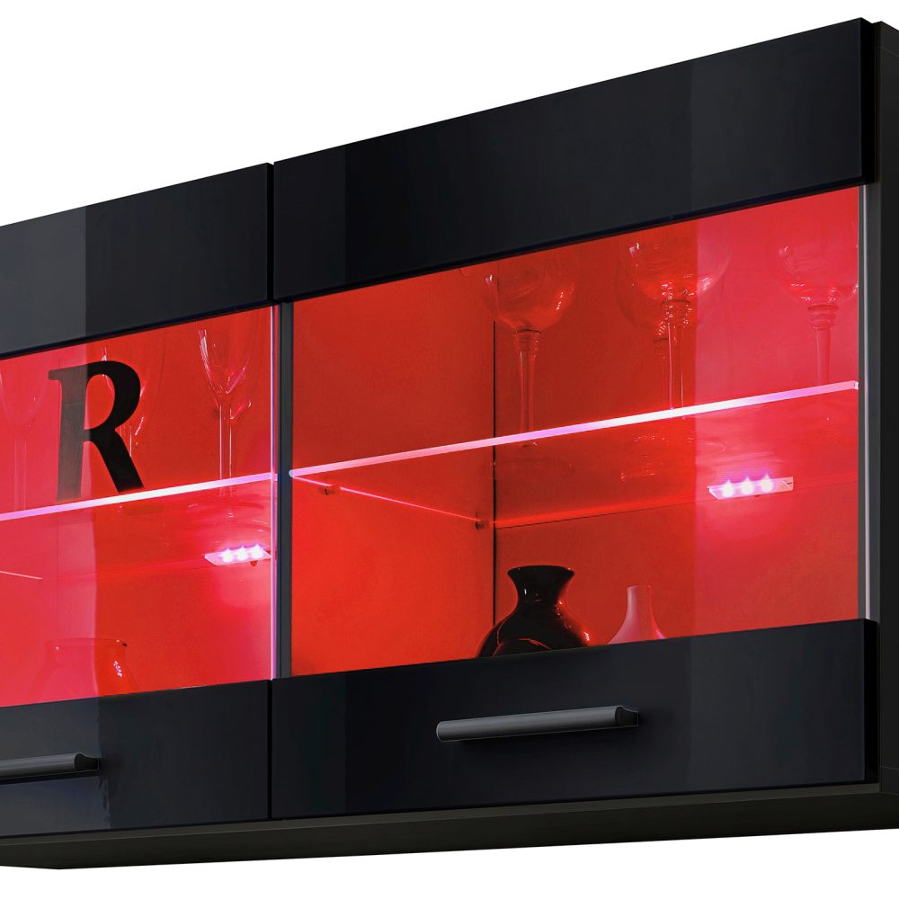 Savona Hängendes Regal, Schwarz/Schwarz LED RGB Beleuchtung