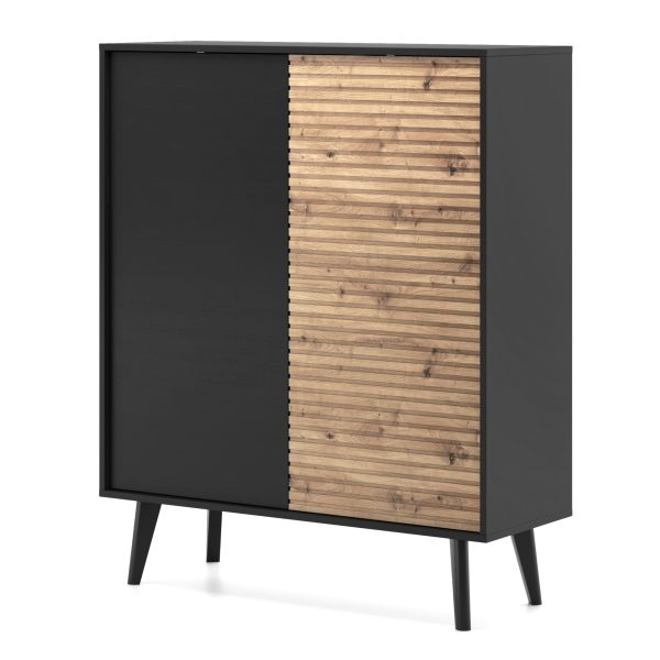Saskatoon KD104 – Kommode, schwarz, Eiche artisan, Breite 104 cm, Höhe 125 cm, Tiefe 39 cm