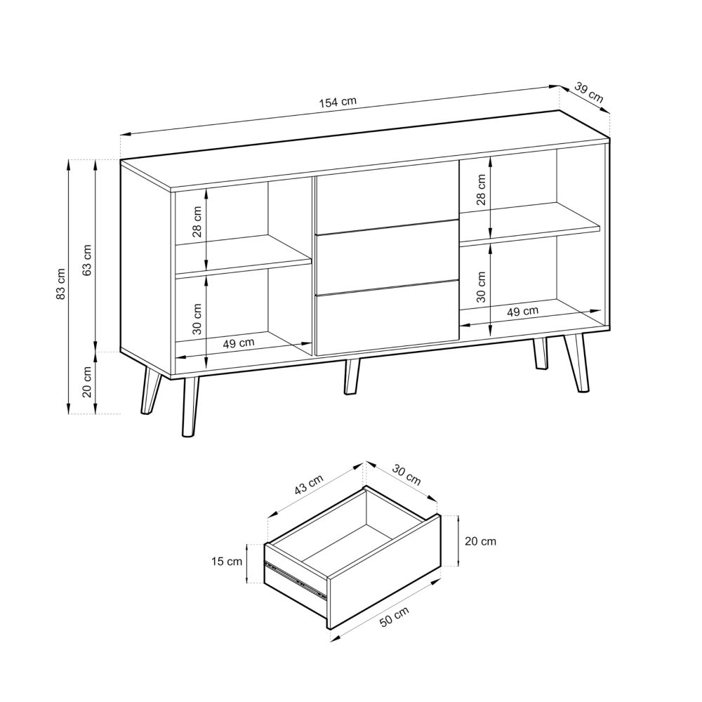 Saskatoon KSZ154 – zweitürige Kommode, schwarz, Eiche artisan, Breite 154 cm, Höhe 83 cm, Tiefe 39 cm – Bild 2