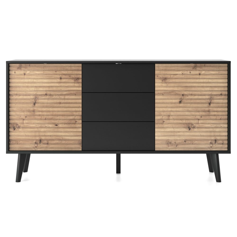 Saskatoon KSZ154 – zweitürige Kommode, schwarz, Eiche artisan, Breite 154 cm, Höhe 83 cm, Tiefe 39 cm – Bild 5