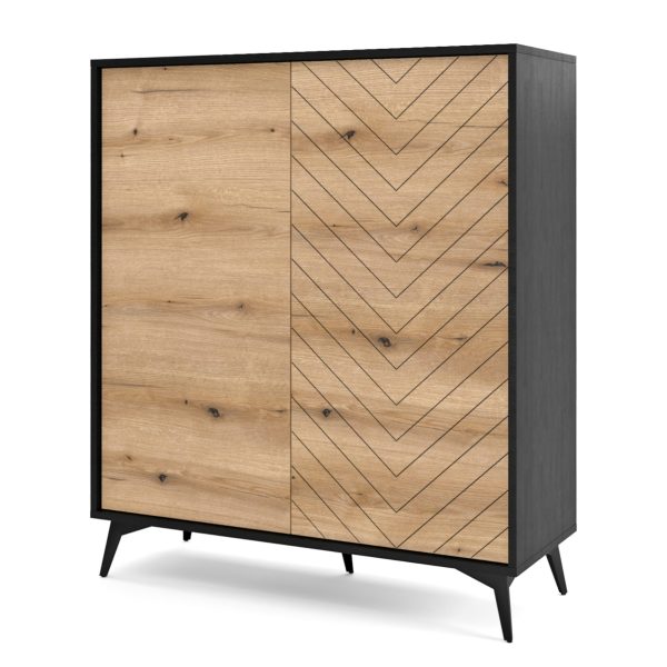Jasper KD104 – Kommode, Evoke Eiche, schwarz, Breite 104 cm, Höhe 77 cm, Tiefe 39 cm