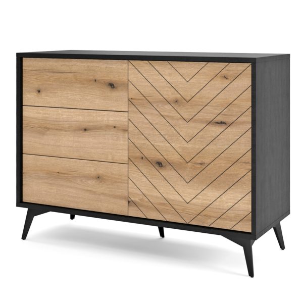 Jasper KSZ104 Kommode – Kommode, Evoke Eiche, schwarz, Breite 104 cm, Höhe 77 cm, Tiefe 39 cm