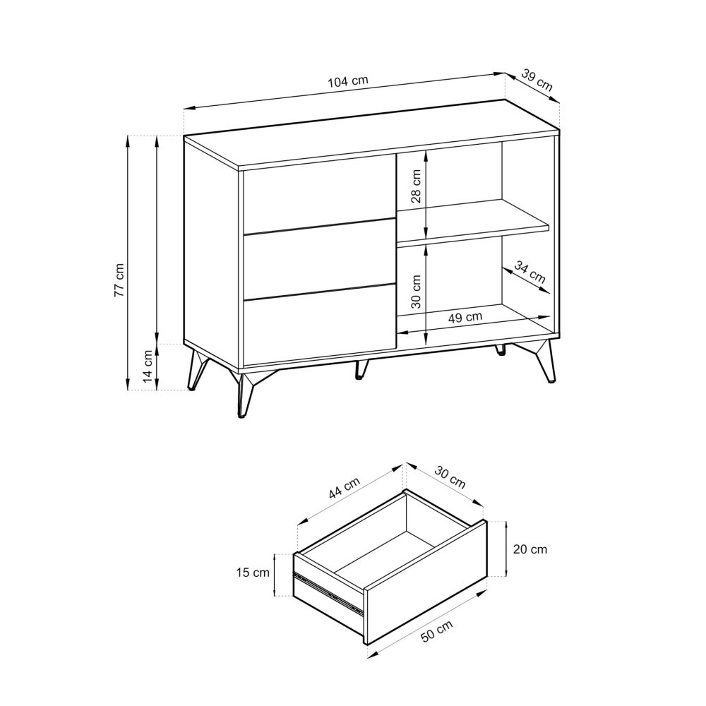 Jasper KSZ104 Kommode – Kommode, Evoke Eiche, schwarz, Breite 104 cm, Höhe 77 cm, Tiefe 39 cm – Bild 2