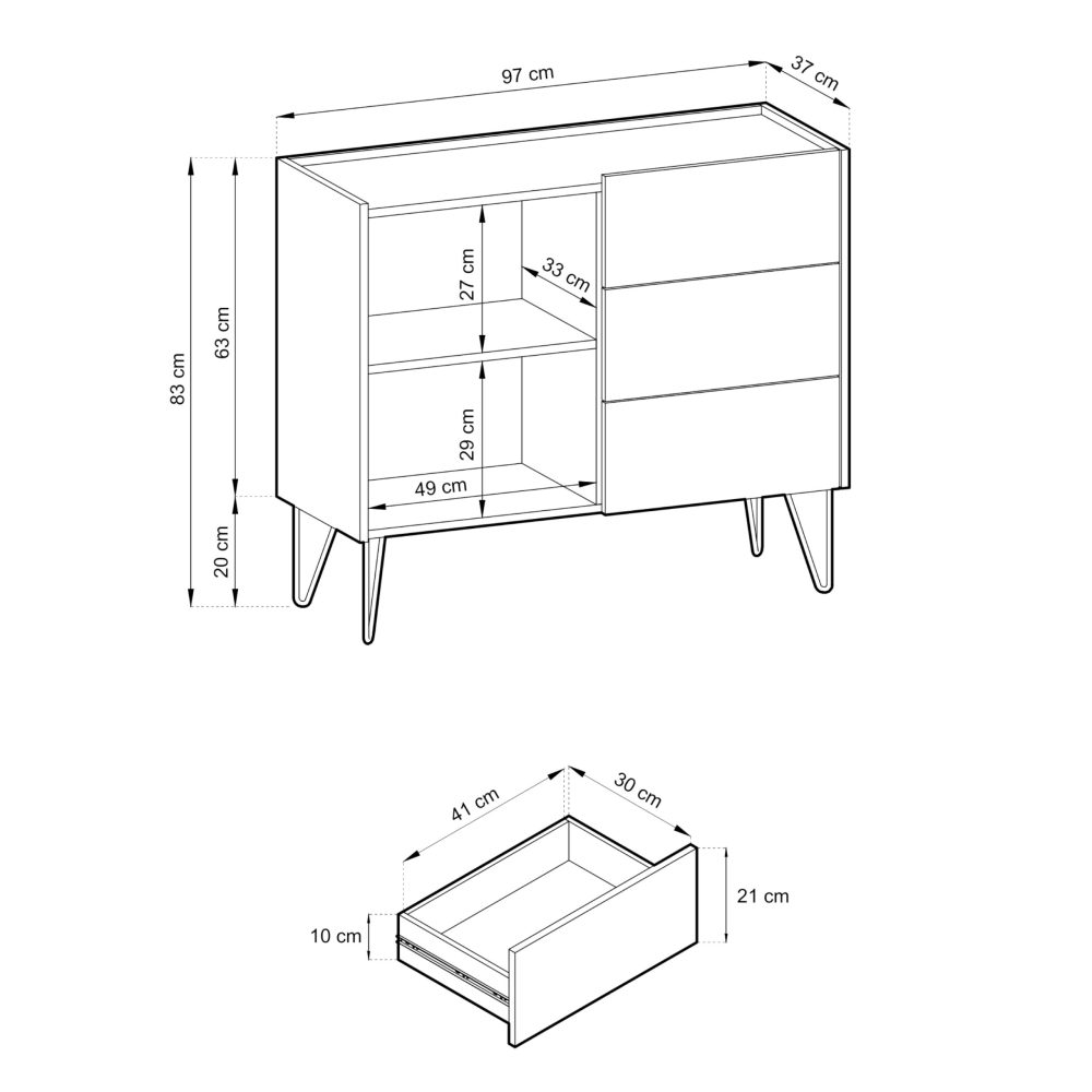 Canmore KSZ97 Kommode – schwarz graphit, Breite 97 cm, Höhe 83 cm, Tiefe 37 cm – Bild 2