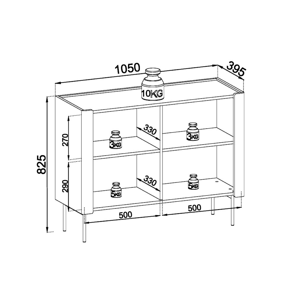 Guelph K105 – zweitürige Kommode, Nussbaum, Kaschmir, Breite 105 cm, Höhe 82 cm, Tiefe 39 cm – Bild 2