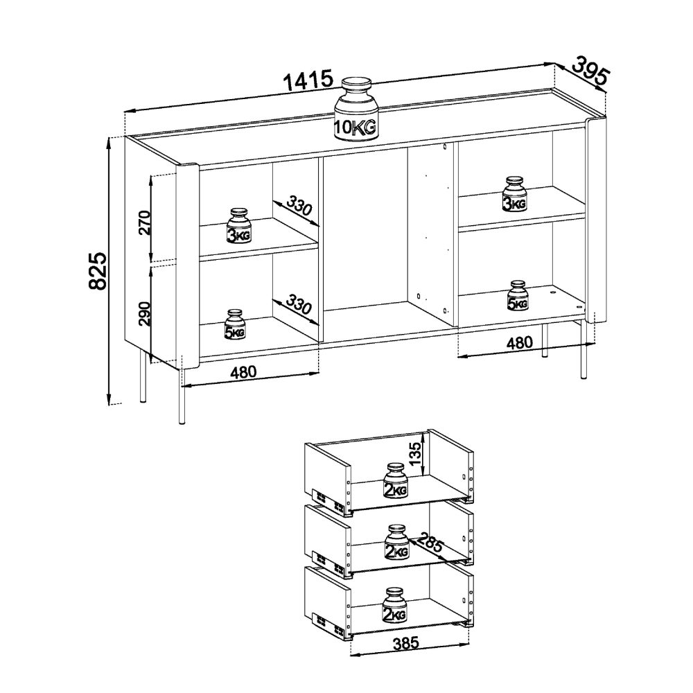 Guelph KSZ141 – Kommode, Nussbaum, Kaschmir, Breite 141 cm, Höhe 82 cm, Tiefe 39 cm – Bild 2