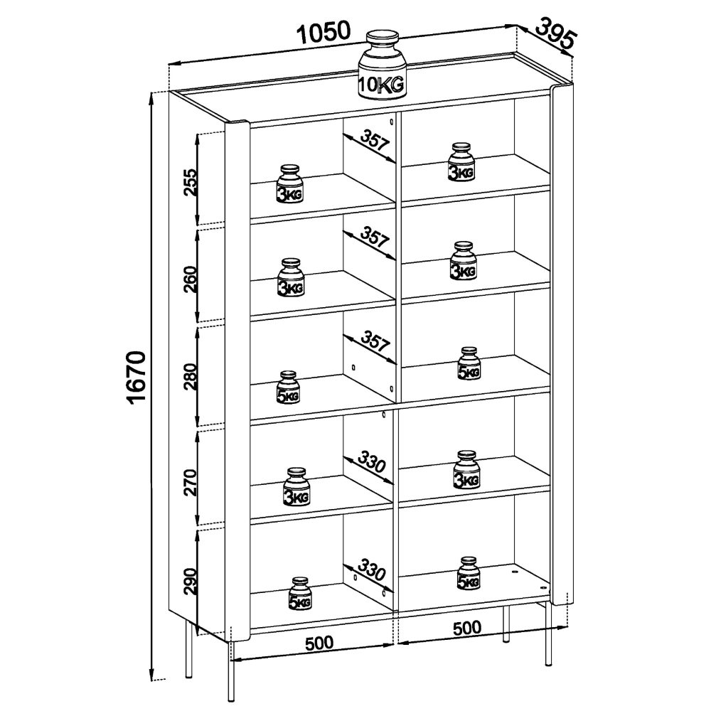 Guelph R105 – Bücherregal, Nussbaum, Kaschmir, Breite 105 cm, Höhe 167 cm, Tiefe 39 cm – Bild 2