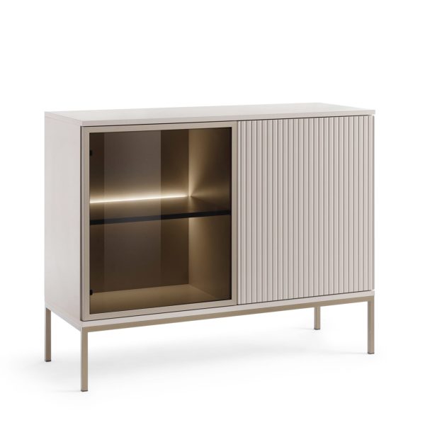 Laval K104 LED – dreitürige Kommode mit Beleuchtung, Kaschmir, Breite 104 cm, Höhe 83 cm, Tiefe 39 cm