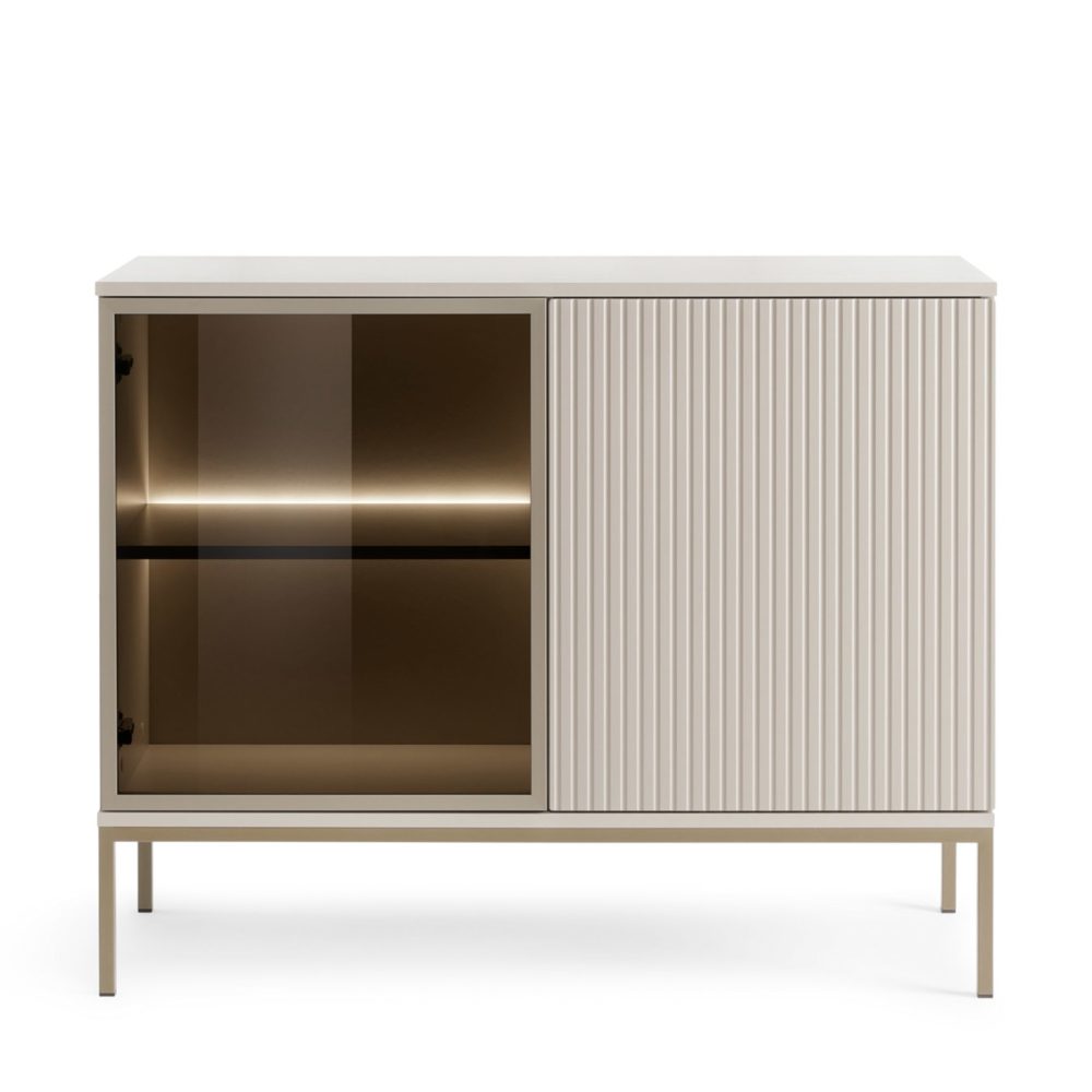 Laval K104 LED – dreitürige Kommode mit Beleuchtung, Kaschmir, Breite 104 cm, Höhe 83 cm, Tiefe 39 cm – Bild 5