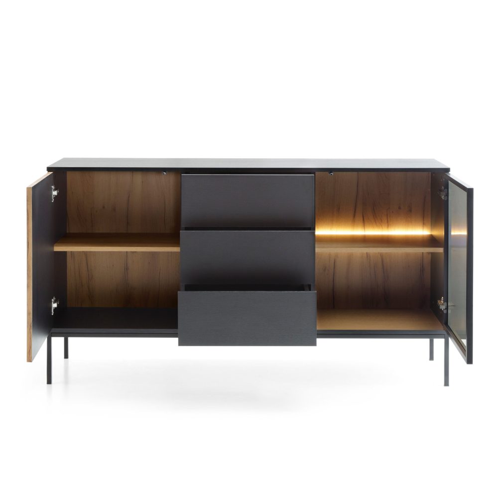 Laval KSZ154 – Kommode, Wotan-Eiche, schwarz mit Lamellen, Breite 154 cm, Höhe 83 cm, Tiefe 39 cm – Bild 3