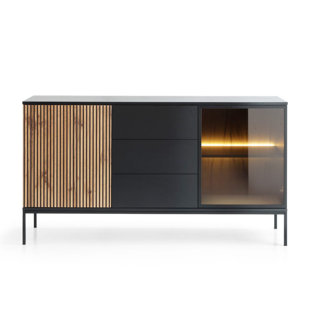 Laval KSZ154 – Kommode, Wotan-Eiche, schwarz mit Lamellen, Breite 154 cm, Höhe 83 cm, Tiefe 39 cm – Bild 6