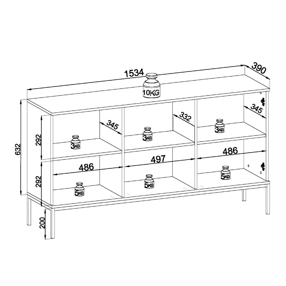 Laval K154 – Kommode, Wotan-Eiche, schwarz mit Lamellen, Breite 154 cm, Höhe 83 cm, Tiefe 39 cm – Bild 2