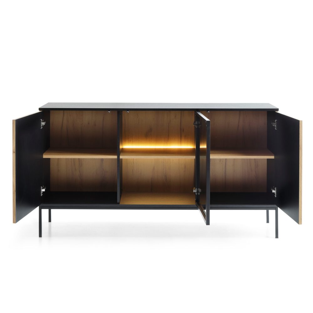 Laval K154 – Kommode, Wotan-Eiche, schwarz mit Lamellen, Breite 154 cm, Höhe 83 cm, Tiefe 39 cm – Bild 3