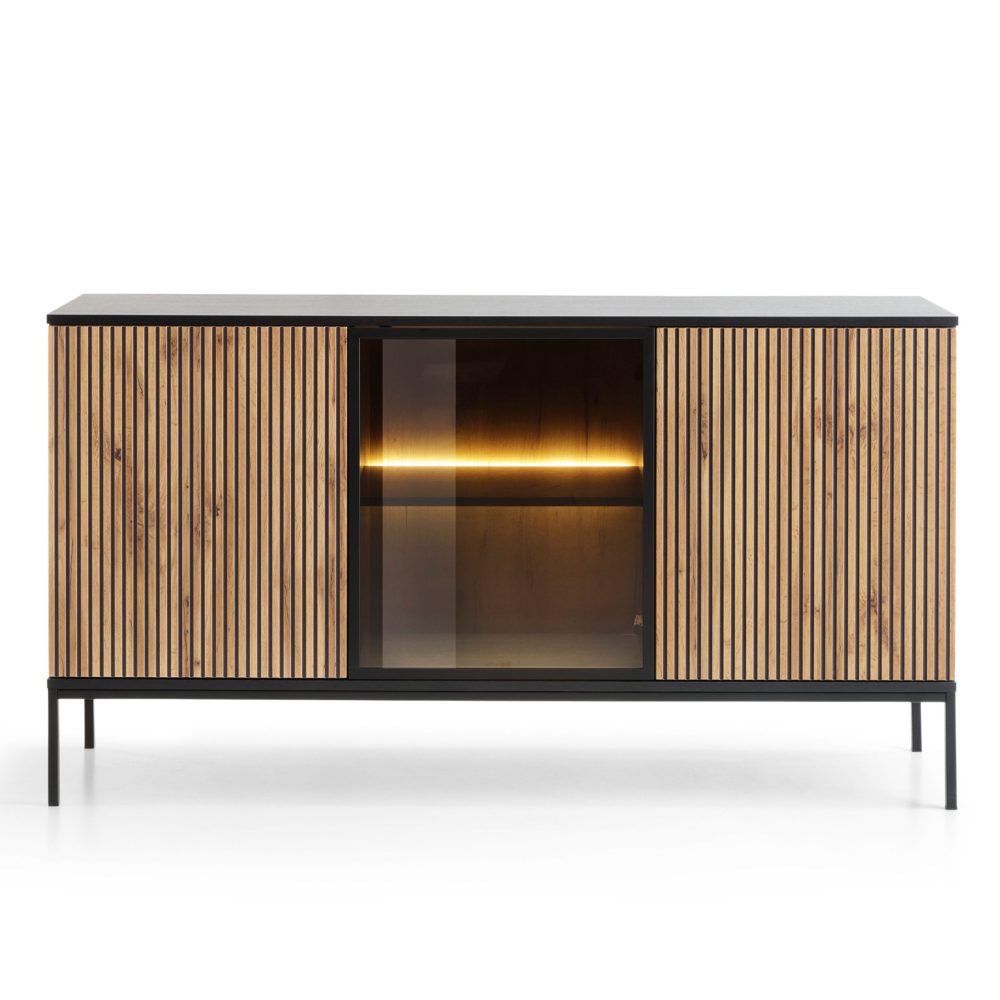 Laval K154 – Kommode, Wotan-Eiche, schwarz mit Lamellen, Breite 154 cm, Höhe 83 cm, Tiefe 39 cm – Bild 6