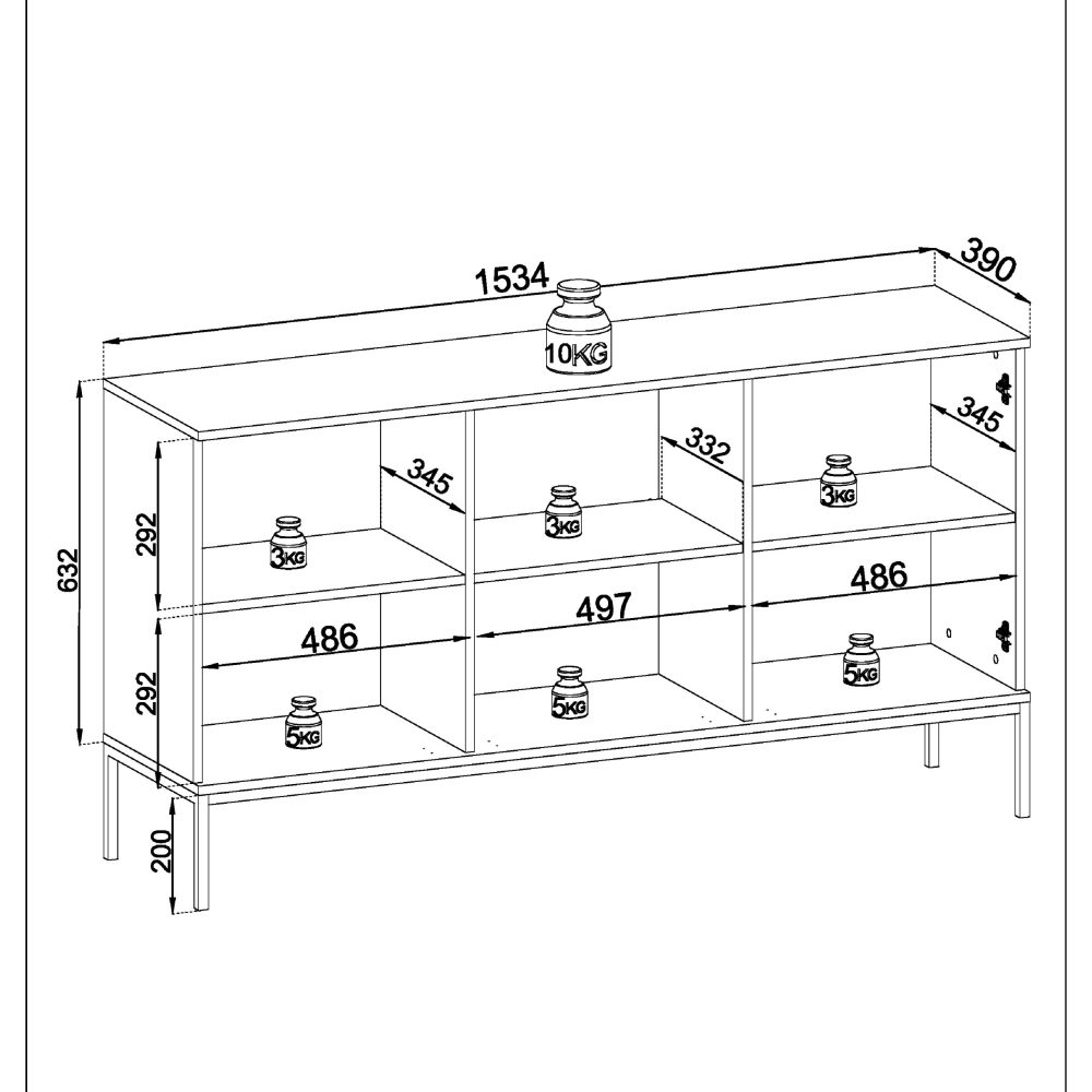 Laval K154 – Kommode, Kaschmir mit Lamellen, Breite 154 cm, Höhe 83 cm, Tiefe 39 cm – Bild 2