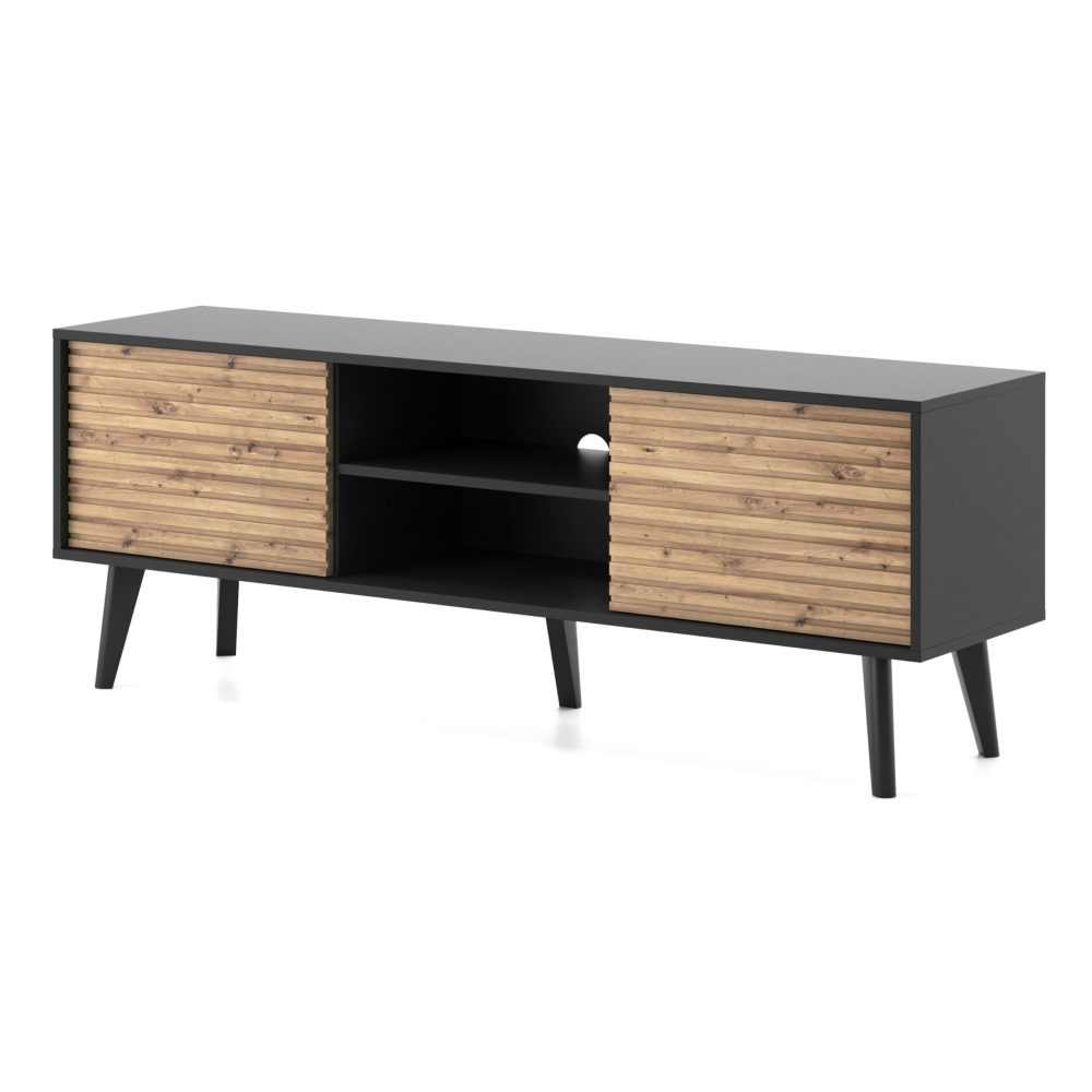 Saskatoon RTV154 – TV-Schrank, schwarz, Eiche artisan, Breite 154 cm, Höhe 56 cm, Tiefe 39 cm