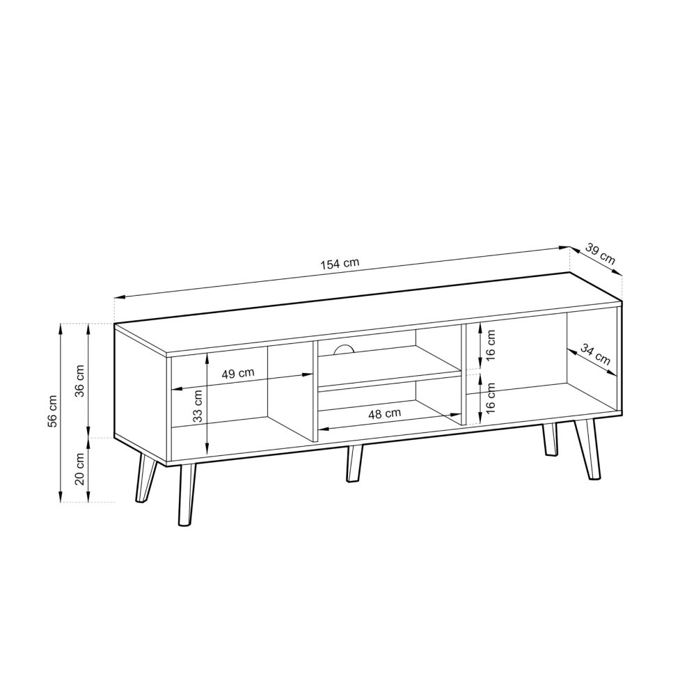 Saskatoon RTV154 – TV-Schrank, schwarz, Eiche artisan, Breite 154 cm, Höhe 56 cm, Tiefe 39 cm – Bild 2